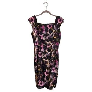 Milly New York Watercolor Floral Square Neck Cocktail Dress